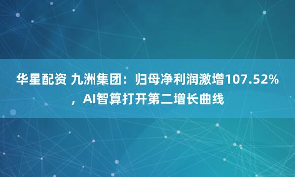 华星配资 九洲集团：归母净利润激增107.52%，AI智算打开第二增长曲线